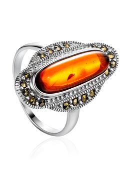 Кольцо, украшенное янтарём и марказитами Эйфория