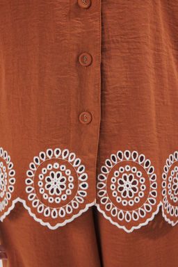 Trendyolmilla Kiremit Nak?s Detayl? Beli Lastikli Straight/Duz Kesim Pantolon TWOSS25PL00080  фото 3