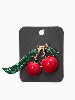 Цена за 2 шт. Брошь «Вишня с листиками», красный, зелёный в золоте