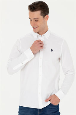 Мужская белая базовая рубашка с длинным рукавом Неожиданная скидка в корзине