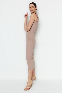 Vizon F?rf?r Detayl? Fitilli Bodycone/Vucuda Oturan Midi Smart Esnek Orme Kalem Elbise TWOSS22EL1569