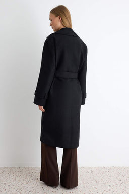 Siyah Oversize Geni_ Kesim Kemerli Uzun Y_nl_ Ka_e Kaban TWOAW22KB0015 - Trendyolmilla фото 10