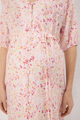 Cok Renkli Hamile Midi C?t?r Cicekli Balon Kollu Elbise TBBSS25AH00184 - Trendyolmilla фото 3