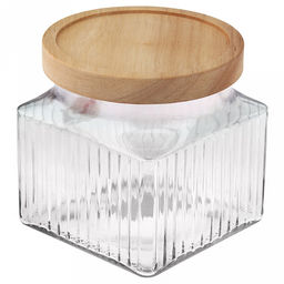 Банка стеклянная прижимная крышка Эстет 900мл, 11х11см h11см, деревянная крышка с уплотнителем, д/горла - 9,5см, основание - 10,3х10,3см, цветная коробка (Китай) - Домашняя мода фото 3