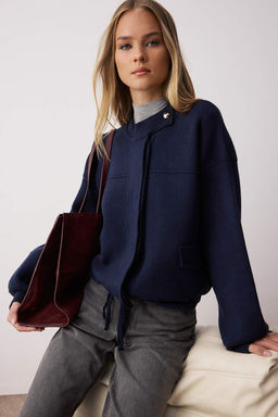 Lacivert Fermuarl? Premium Iplik/Ozel Iplik Genis Kal?p Mont Gorunumlu Triko H?rka TWOAW26HI00025