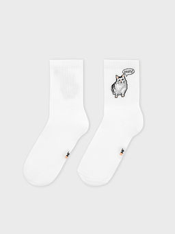 Цена за 5 пар! Носки унисекс белые с рисунком в виде кота и надписи Опять? - Mark formelle фото 2