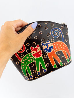 Косметичка натуральная кожа ручной принт Кошки №0514/7 - Ганг фото 3