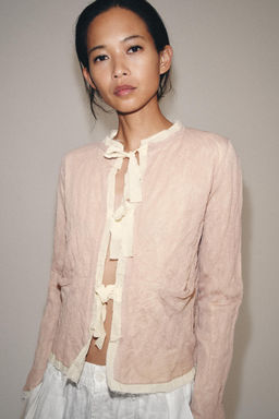 CHAQUETA COMBINADA PUNTO LAZOS / Rosa / Blanco - Zara фото 2