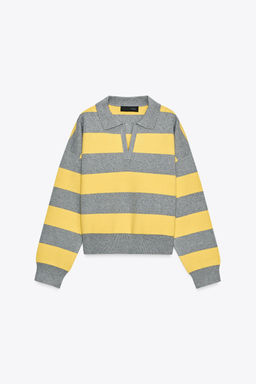 STRIPED KNIT POLO COLLAR SWEATER