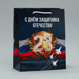 Цена за 2 шт. Пакет подарочный ламинированный, упаковка, «С 23 февраля», ML 21×25×8 см