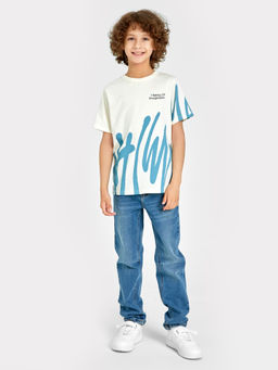 Футболка для мальчиков бежевая с дизайнерским рисунком и текстом - Mark formelle фото 3