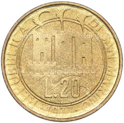 Монета 20 лир 1977 года Сан-Марино