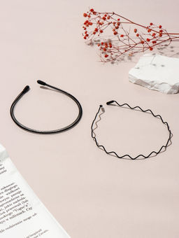 Цена за 3 шт. Ободок для волос "Амелия" (набор 2 шт) волна, чёрный