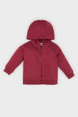 K?z Bebek Kapusonlu Basic Duz Ici Yumusak Tuylu Fermuarl? Sweatshirt