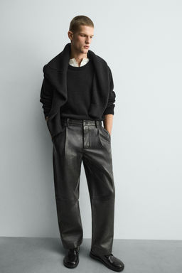LEATHER STRAIGHT-LEG TROUSERS - Zara фото 5