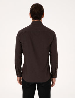 Koyu Kahverengi Slim Fit %100 Pamuk Yakas_ D__meli Flanel G_mlek - Cacharel фото 5