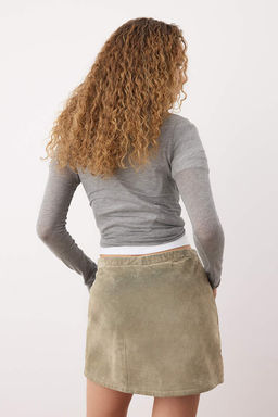 Bej Suet Gorunumlu Denim Sort Etek TWOAW26SR00040 - Trendyolmilla фото 7