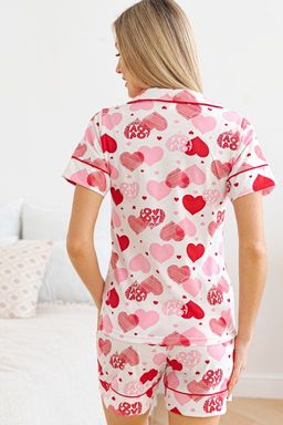 Костюм женский из жакета с коротким рукавом и шорт из кулирки Рейчел сердца, красный - Амадэль фото 4