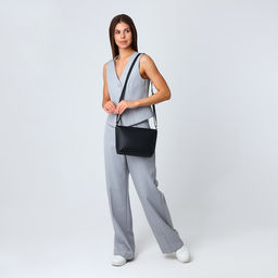 Сумка женская кросс-боди на молнии, 25×8×19 см, чёрная