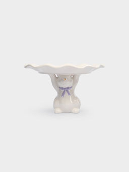 Блюдо на ножке, 19х12 см, керамика, молочно-золотистое, Кролик с бантом, White Rabbit - Anna lafarg фото 3