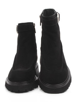 01-A51-4B BLACK Ботинки демисезонные женские (натуральная замша, байка)