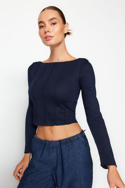 Trendyolmilla Bej Dikis Detayl? Carmen Yaka Fitted/Vucuda Oturan Fitilli Orme Bluz TWOAW24BZ00127