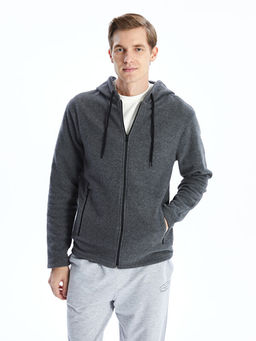 Kap??onlu Uzun Kollu Polar Erkek Fermuarl? Sweatshirt