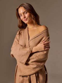 Халат домашний женский SL Linen Home, размер XL, кофейный