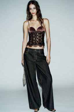 SEQUINNED LACE CORSETRY-INSPIRED TOP