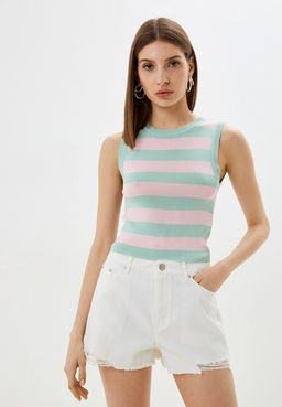 Топ в зелено-розовую полоску