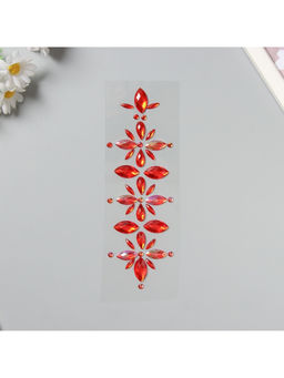 Наклейка - стразы Цветы, на шею, спину, красная, 25?8.5 см