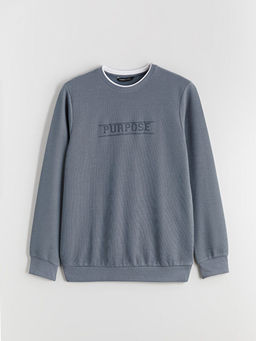 Bisiklet Yaka Bask?l? Erkek Sweatshirt