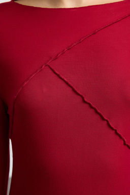 Bordo Nervur Detayl? Fitted/Vucuda Oturan Ispanyol Kol Orme Bluz TWOAW25BZ00244