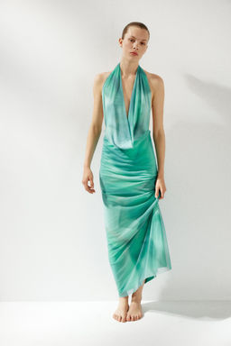 PRINTED TULLE MAXI DRESS - Zara фото 12