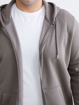 B?y?k Beden Kap??onlu Erkek Kal?n Fermuarl? Sweatshirt