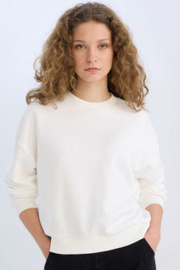 Regular Fit Bisiklet Yaka Kal?n Basic Duz Sweatshirt