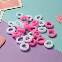 Резинка для волос Махрушка спорт (набор 100 шт) 1,5 см, ярко розово-белый