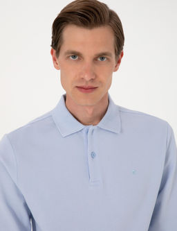 A__k Mavi Slim Fit K_vr_lmaz Polo Yaka Basic Pike Sweatshirt