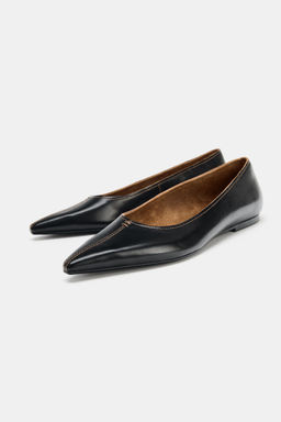LEATHER BALLET FLATS WITH TOPSTITCHING - Zara фото 9