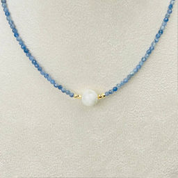 Чокер из Кианита и Лунного камня 38 см +