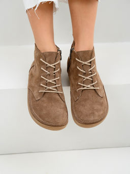 Босоногие ботинки 210.NATAbr.Серо-коричневая замша/Мех