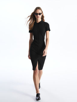Polo Yaka D?z K?sa Kollu Kad?n Bodycon Elbise