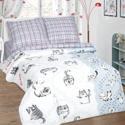 Мейсон 1,5 сп./Пододеяльник: 1 шт. - 215*145; Простыня: 1 шт. - 214*150; Наволочка: 2 шт. - 70*70; Поплин детский