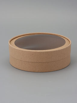 Коробка круглая подарочная завальцованная с окном, крафт, 18×6 см