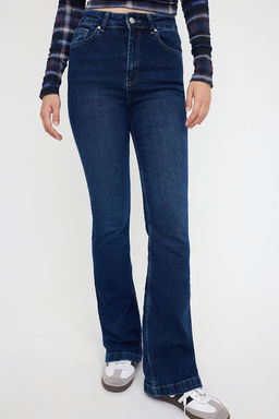 Teen Koyu Mavi Yuksek Bel Ispanyol Paca Flare Jeans TWOAW26JE00094 - Trendyolmilla фото 3