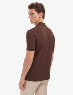 Koyu Kahverengi Regular Fit %100 Pamuk K_vr_lmaz D__meli Polo Yaka Basic Ti__rt