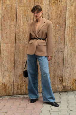Bej Kemerli T_yl_ Ka_e Regular/Normal Kal_p Blazer Blazer Ceket TWOAW26BC00041 - Trendyolmilla фото 2