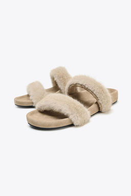 FLAT SANDALS WITH SHEEPSKIN EFFECT - Zara фото 3