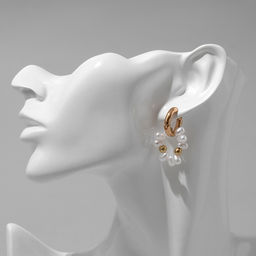 Серьги со съёмным элементом Трансформер клевер-сердце, цвет бело-бежевый в золоте - Qf фото 3