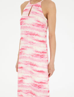 Pembe Desenli Keten Y_rtma_l_ Elbise